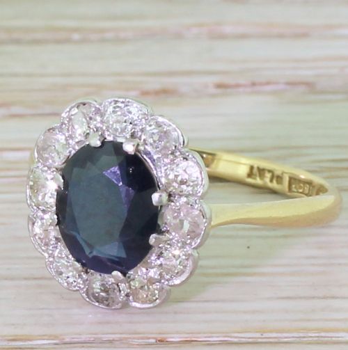 Art Deco 1.50 Carat Sapphire & Old Cut Diamond Ring, Circa 1925
