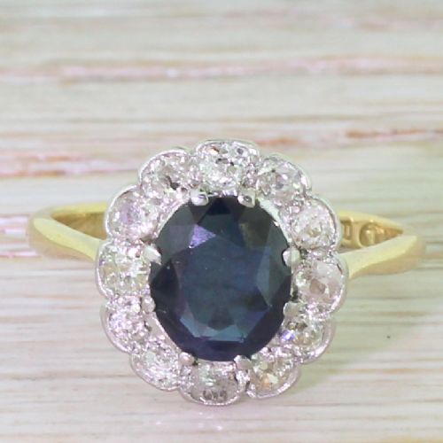 fig 1. Art Deco 1.50 Carat Sapphire & Old Cut Diamond Ring, circa 1925