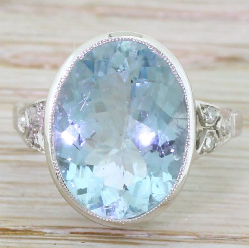 fig 1. Retro 10.00 Carat Oval Cut Aquamarine Cocktail Ring, circa 1945