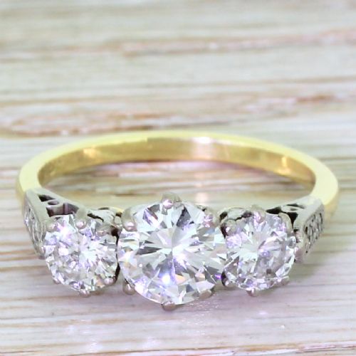 fig 1. Mid Century 1.82 Carat Transitional Cut Diamond Trilogy Ring, circa 1950