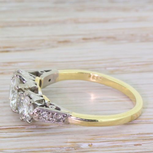 fig 2. Mid Century 1.82 Carat Transitional Cut Diamond Trilogy Ring, circa 1950