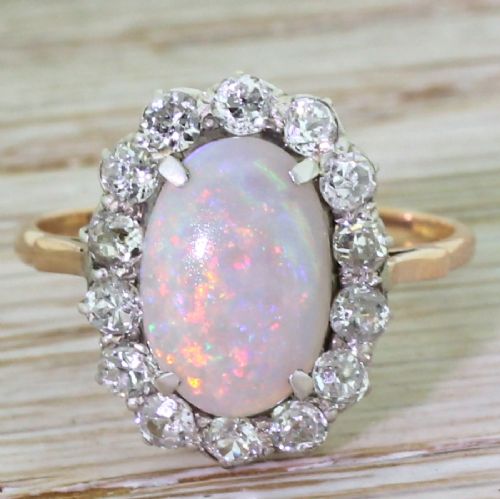 fig 1. Art Deco Opal & Old Cut Diamond Oval Cluster Ring, circa 1920