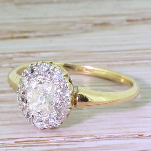 Victorian 0.91 Carat Old Cut Diamond Cluster Ring, Circa 1890
