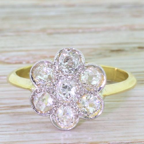 fig 1. Edwardian 2.10 Carat Old Cut Diamond Daisy Cluster Ring, circa 1910
