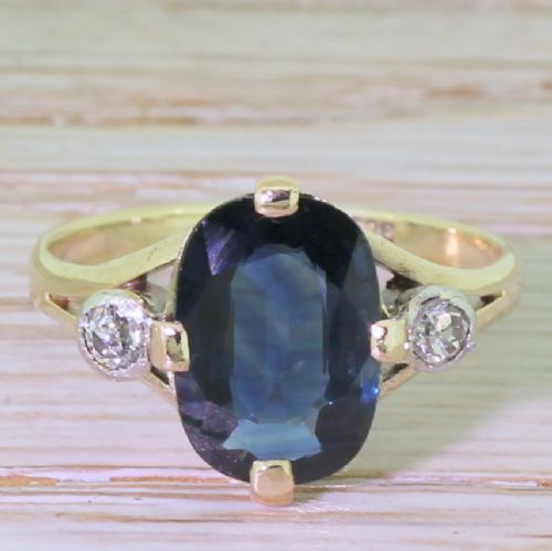 fig 1. Art Deco 3.00 Carat Oval Sapphire & Old Cut Diamond Ring, circa 1920