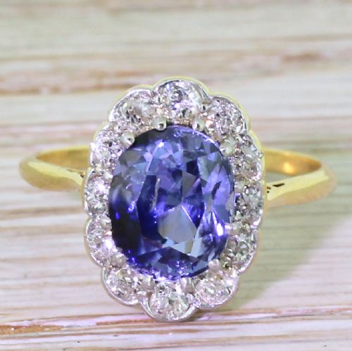 fig 1. Art Deco 3.00 Carat Sapphire & Old Cut Diamond Cluster Ring, circa 1925