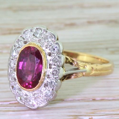 Art Deco 1.87 Carat Ruby & Diamond Cluster Ring, Circa 1940
