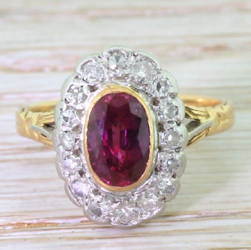 fig 1. Art Deco 1.87 Carat Ruby & Diamond Cluster Ring, circa 1940