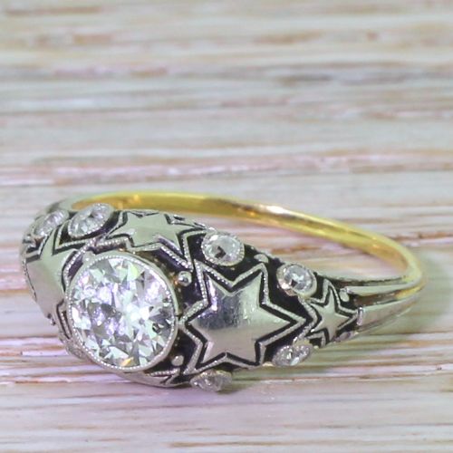 Art Deco 0.75 Carat Old European Cut Diamond “Stars” Ring, Circa 1925
