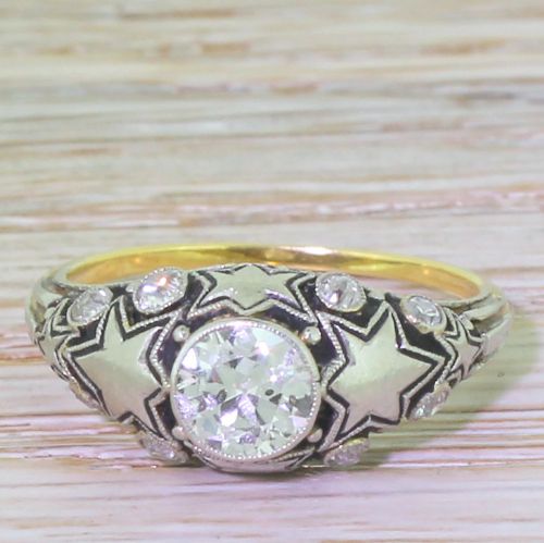 fig 1. Art Deco 0.75 Carat Old European Cut Diamond “Stars” Ring, circa 1925