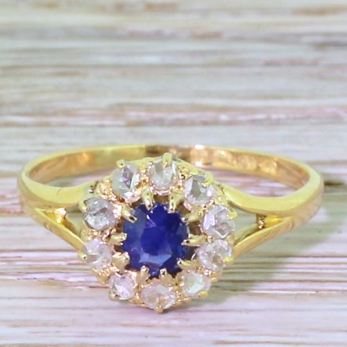 fig 1. Victorian 0.25 Carat Sapphire & Rose Cut Diamond Cluster Ring, dated 1890