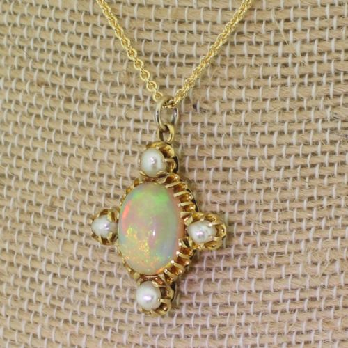 fig 1. Victorian 3.00 Carat Opal & Seed Pearl Pendant, circa 1890
