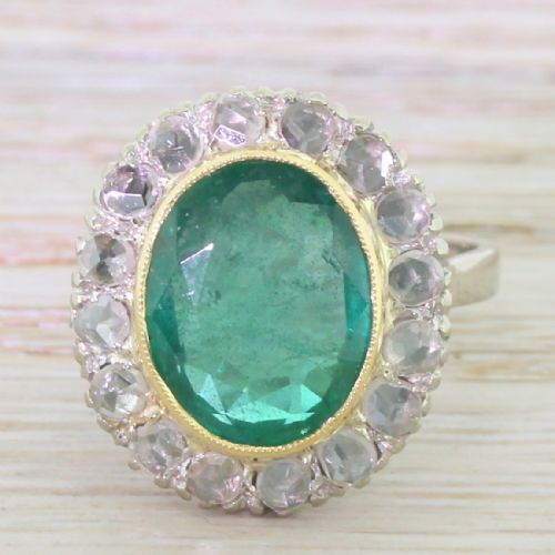 fig 1. Art Deco 5.70 Carat Emerald & Rose Cut Diamond Cluster Ring, circa 1940
