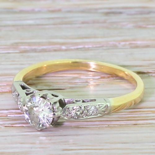 Mid Century 0.40 Carat Transitional Cut Diamond Engagement Ring, Circa 1945

