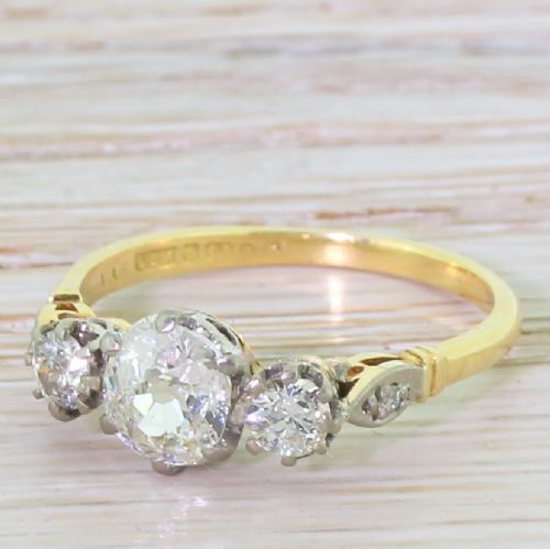 Art Deco 1.25 Carat Old Cut Diamond Trilogy Ring, Circa 1920
