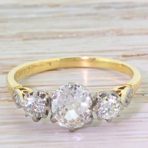 fig 1. Art Deco 1.25 Carat Old Cut Diamond Trilogy Ring, circa 1920
