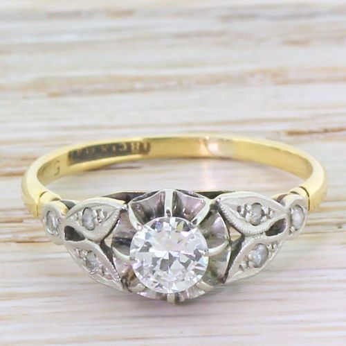 fig 1. Art Deco 0.50 Carat Transitional Cut Diamond Engagement Ring, circa 1940
