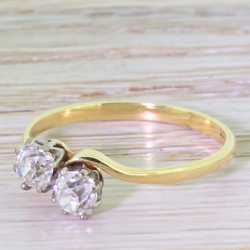 Art Deco 1.00 Carat Old Cut Diamond Crossover Ring, Circa 1920
