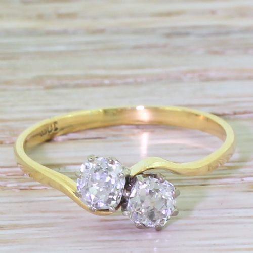 fig 1. Art Deco 1.00 Carat Old Cut Diamond Crossover Ring, circa 1920
