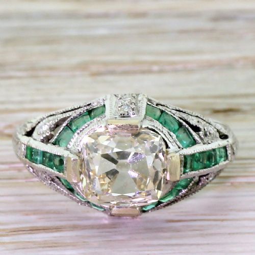 fig 1. Art Deco 2.01 Carat Old Cut Diamond “Emeralds” Engagement Ring, circa 1935