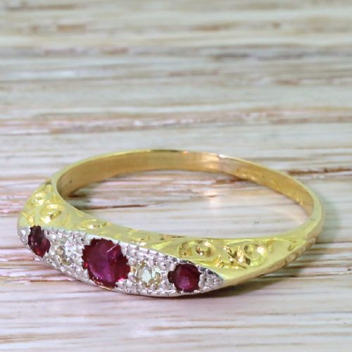 Victorian Ruby & Old Cut Diamond Five Stone Ring, Circa 1900
