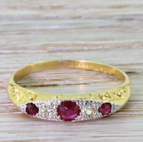 fig 1. Victorian Ruby & Old Cut Diamond Five Stone Ring, circa 1900
