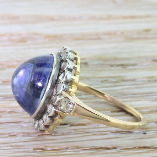 fig 2. Victorian 6.00 Carat Sky Blue Cabochon Sapphire & Rose Cut Diamond Ring, circa 1880

