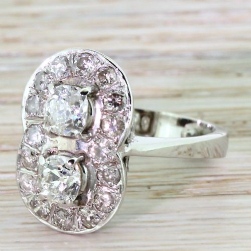 Retro 2.08 Carat Old Cut Diamond Double Cluster Ring, Circa 1945
