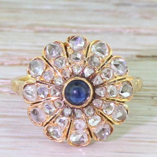 fig 1. Edwardian Cabochon Sapphire & Rose Cut Diamond Cluster Ring, circa 1910
