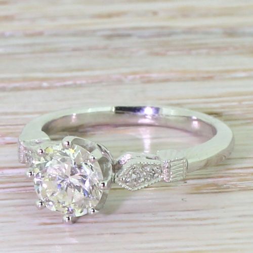 Art Deco 1.20 Carat Transitional Cut Diamond Engagement Ring, Circa 1940
