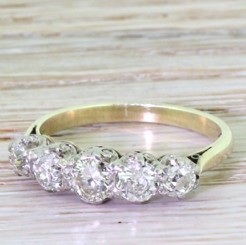 Art Deco 1.20 Carat Old European Cut Diamond Five Stone Ring, Circa 1935
