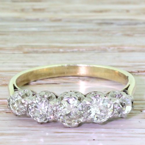 fig 1. Art Deco 1.20 Carat Old European Cut Diamond Five Stone Ring, circa 1935
