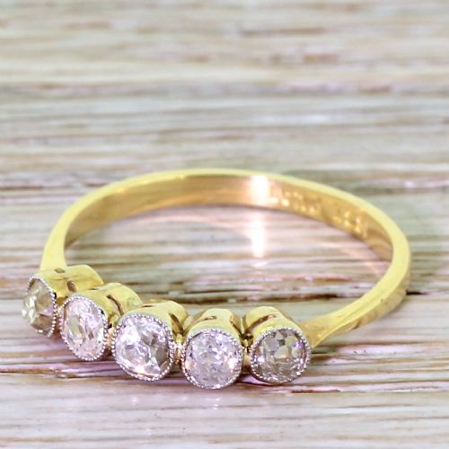 Edwardian 0.75 Carat Old Cut Diamond Five Stone Ring, Circa 1910
