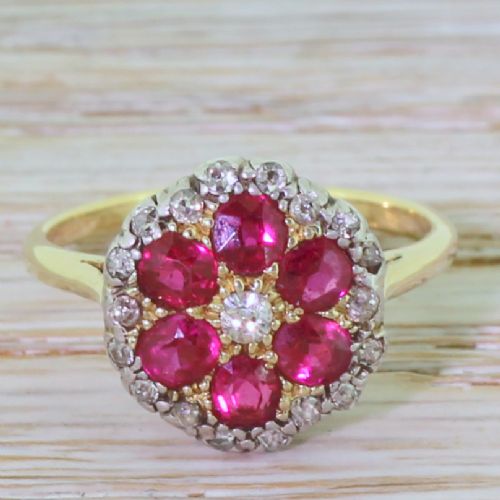 fig 1. Art Deco 0.90 Carat Ruby & Old Cut Diamond Cluster Ring, circa 1920