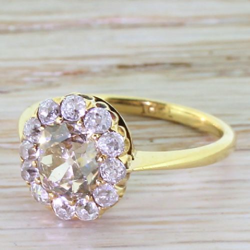 Victorian Light Fancy Cognac Old Cut Diamond Cluster Ring, Circa 1890
