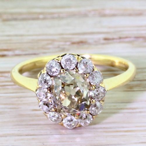 fig 1. Victorian Light Fancy Cognac Old Cut Diamond Cluster Ring, circa 1890
