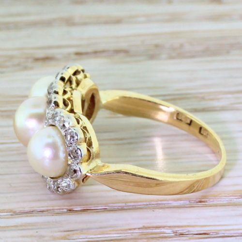fig 2. Art Deco Pearl & Old Cut Diamond Triple Cluster Ring, circa 1925
