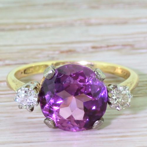 fig 1. Retro 4.00 Synthetic Purple Sapphire & Diamond Ring, dated 1942
