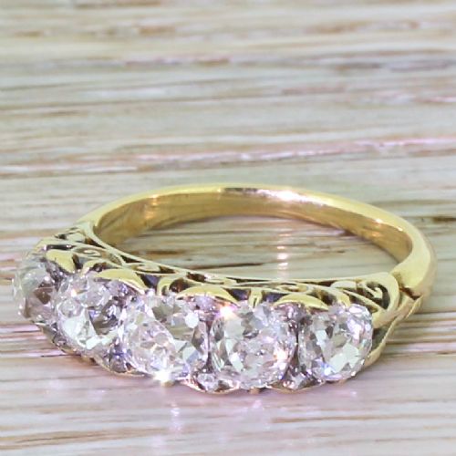 Victorian 3.50 Carat Old Cut Diamond Five Stone Ring, Circa 1870
