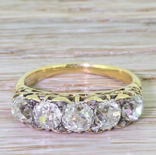fig 1. Victorian 3.50 Carat Old Cut Diamond Five Stone Ring, circa 1870
