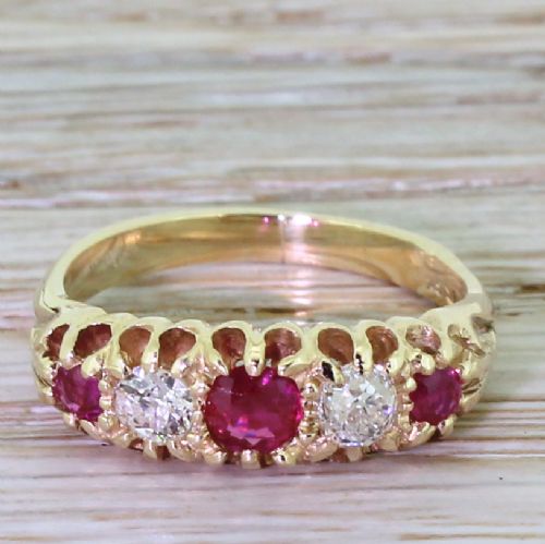 fig 1. Victorian Ruby & Old Cut Diamond Five Stone Ring, circa 1890
