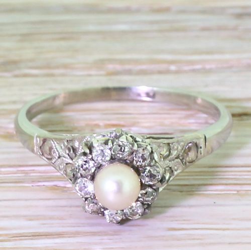 fig 1. Art Deco Natural Pearl & Old Cut Diamond Cluster Ring, circa 1930