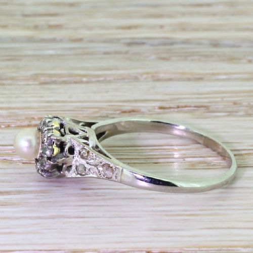 fig 2. Art Deco Natural Pearl & Old Cut Diamond Cluster Ring, circa 1930