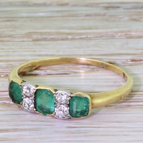Edwardian Emerald & Old Cut Diamond Trilogy Ring, Circa 1905
