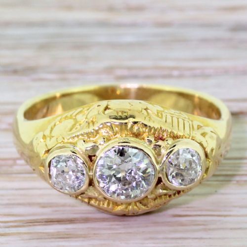 fig 1. Mid Century 0.75 Carat Old Cut Diamond Trilogy Ring, circa 1950