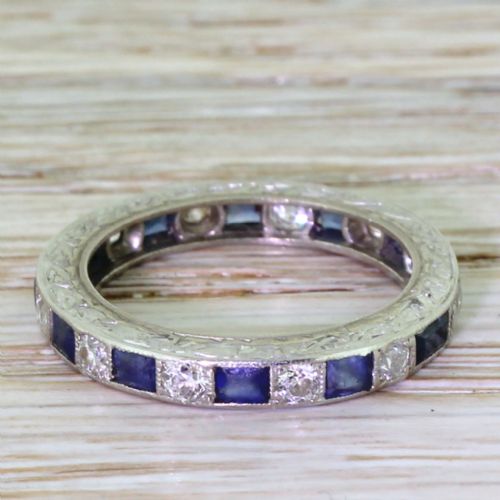 Art Deco Old European Cut Diamond & Sapphire Full Eternity Ring, Circa 1940
