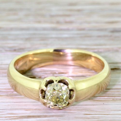 fig 1. Victorian 0.75 Carat Fancy Light Yellow Old Cut Diamond Solitaire Ring, circa 1900