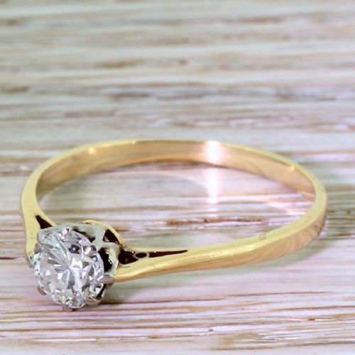 Art Deco 0.50 Carat Transitional Cut Diamond Engagement Ring, Circa 1930
