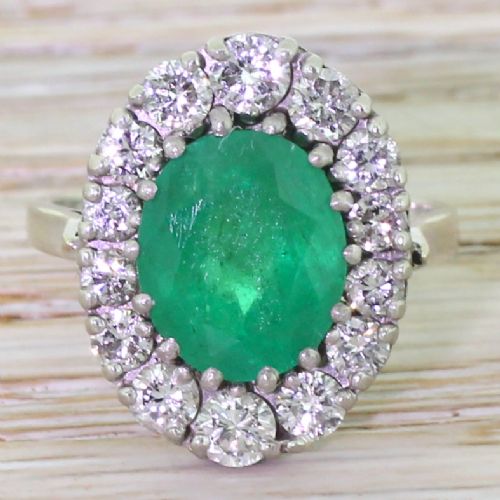 fig 1. Mid Century 3.00 Carat Emerald & Diamond Cluster Ring, French, circa 1950