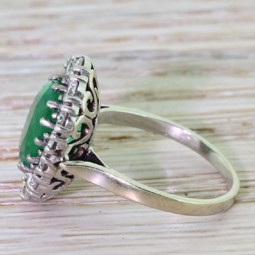 fig 2. Mid Century 3.00 Carat Emerald & Diamond Cluster Ring, French, circa 1950